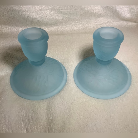 Vintage Lenox Imperial Glass Blue Satin Grape PatternCandlestick Holders - Picture 2 of 6